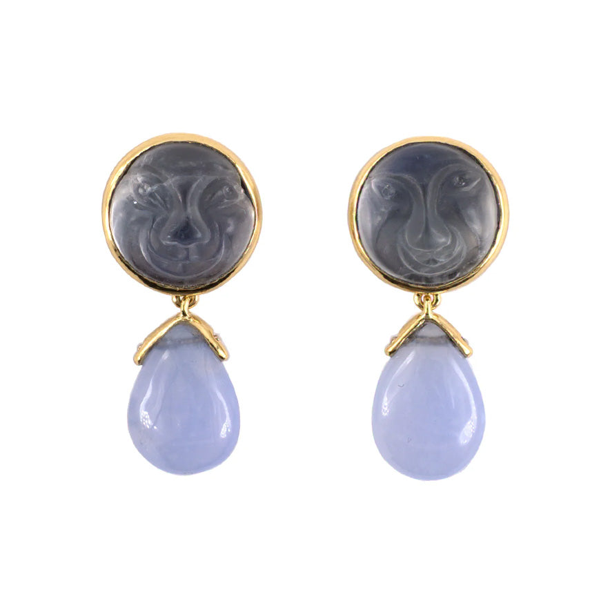 Estate Moonstone & Blue Chalcedony Earrings