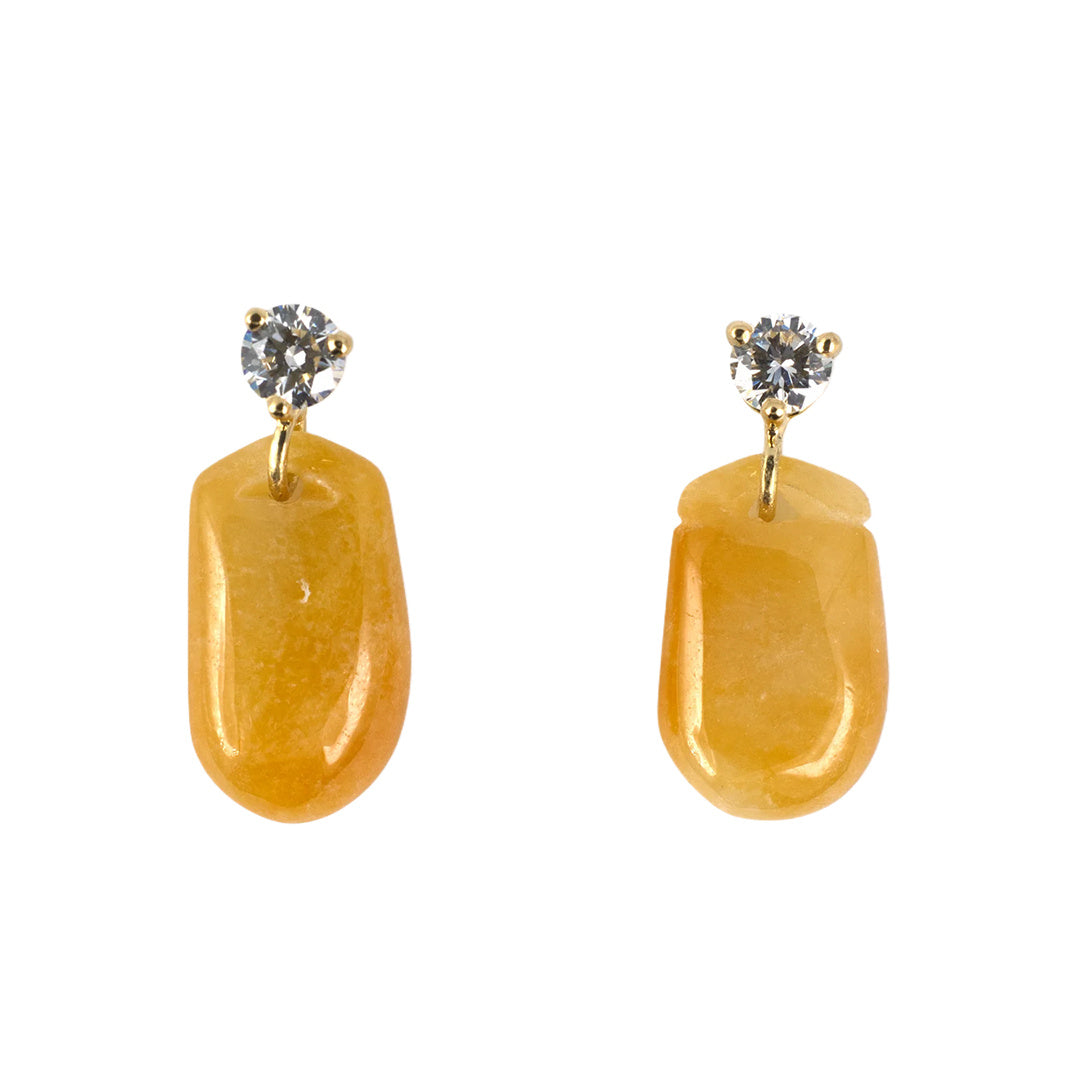 Estate Yellow Jadeite Briolette & Diamond Drop Earrings