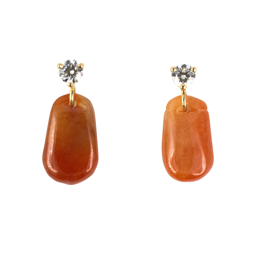Estate Red Jadeite Briolette & Diamond Drop Earrings