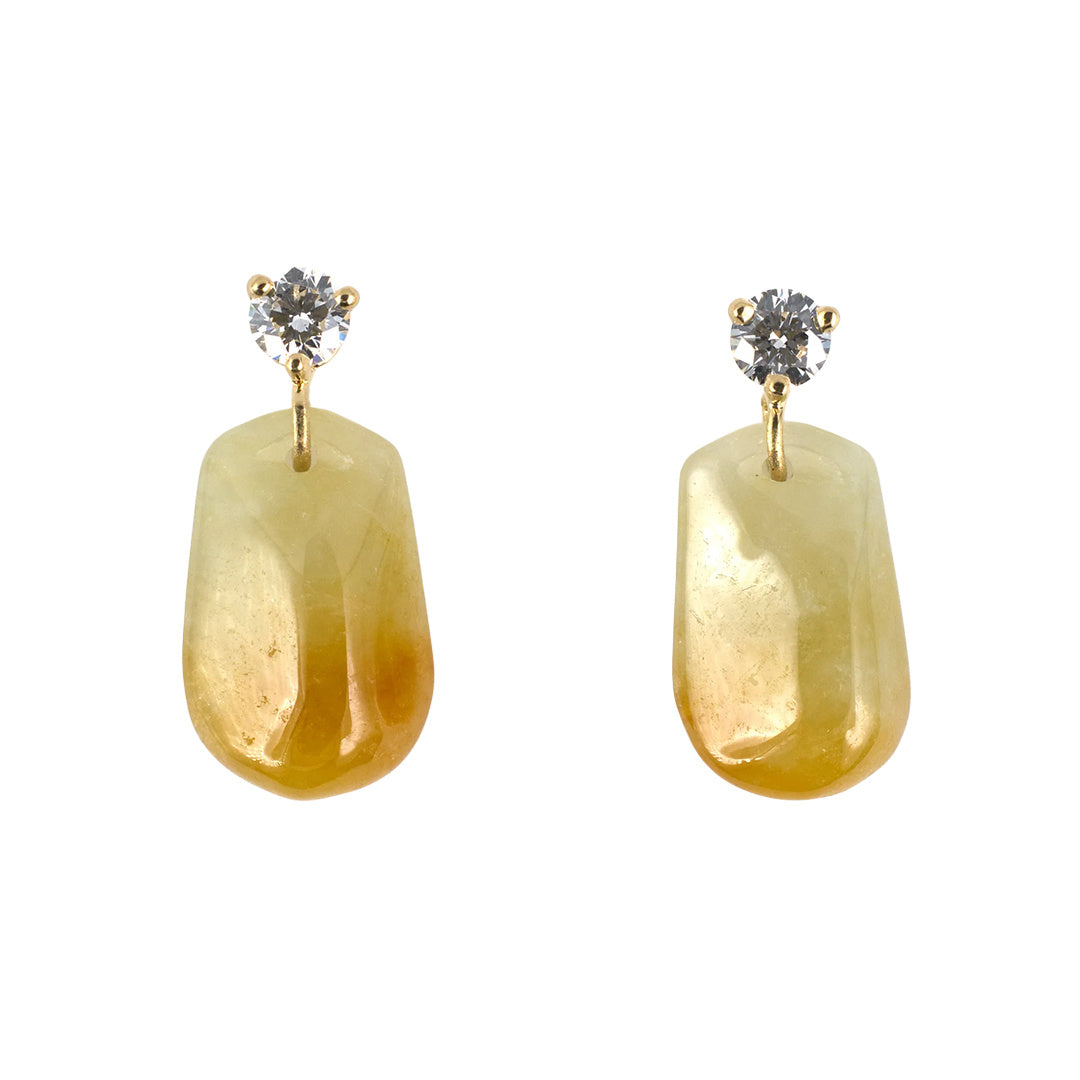 Estate Yellow/Red Jadeite Briolette & Diamond Drop Earrings
