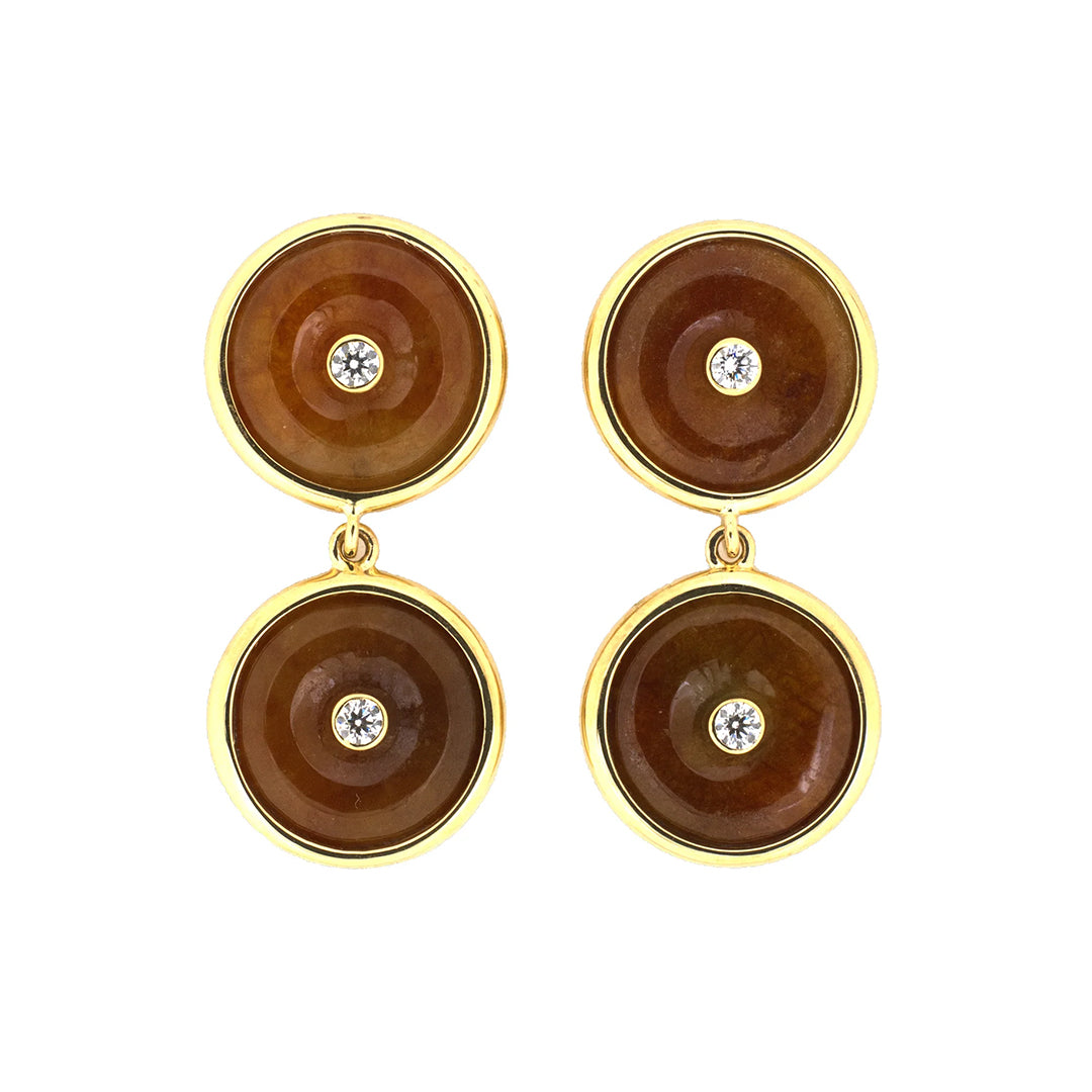 Estate Orange/Red Jadeite Pi Disc & Diamond Drop Earrings
