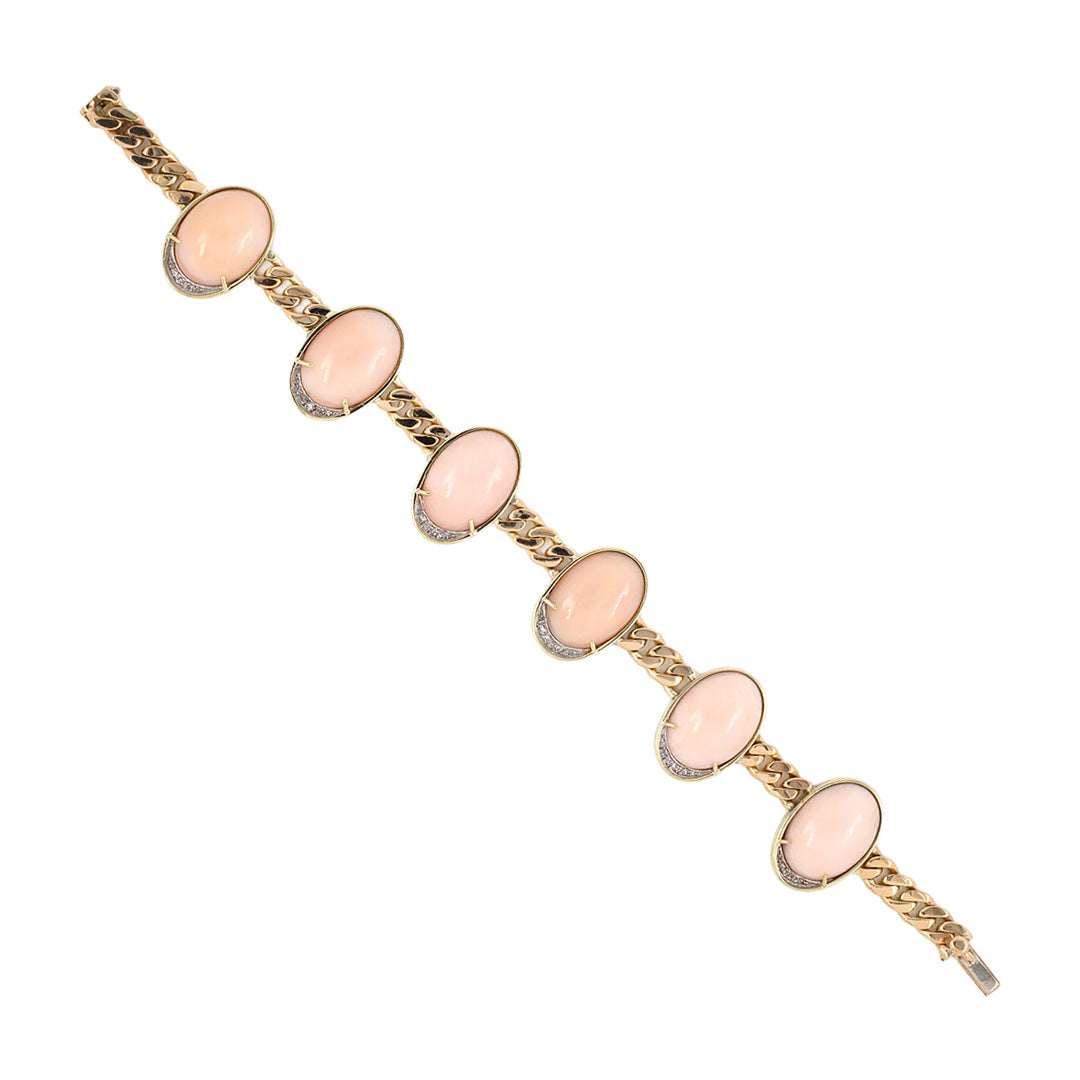 Estate Coral & Diamond Ornament Curb Link Bracelet