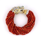 Coral Bead Chimera Torsade 18-Strand Bracelet