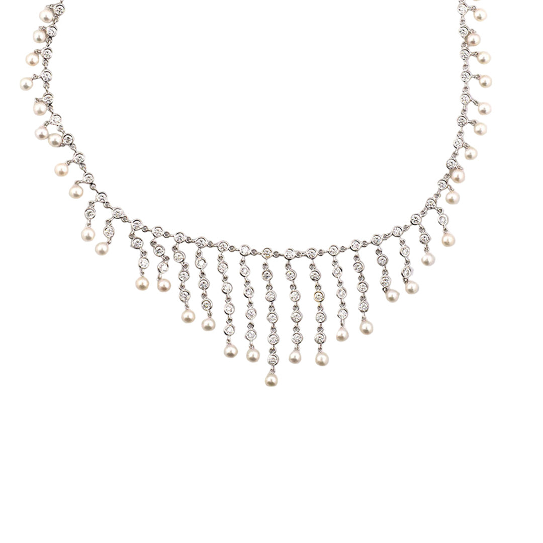 Estate Italian Diamond & Pearl Festoon Necklace