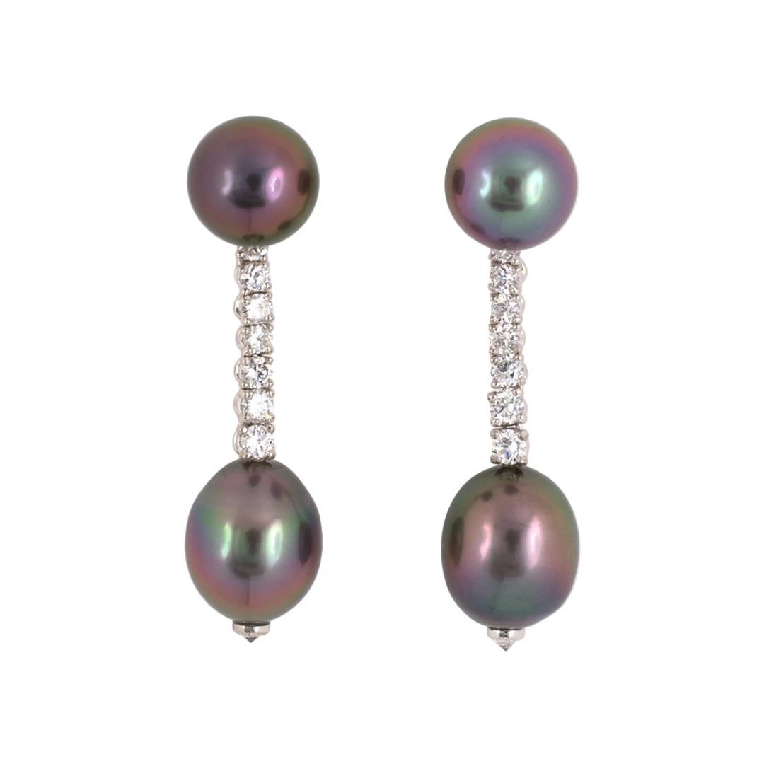 Estate Carvin French Black Tahitian Pearl & Diamond Earrings