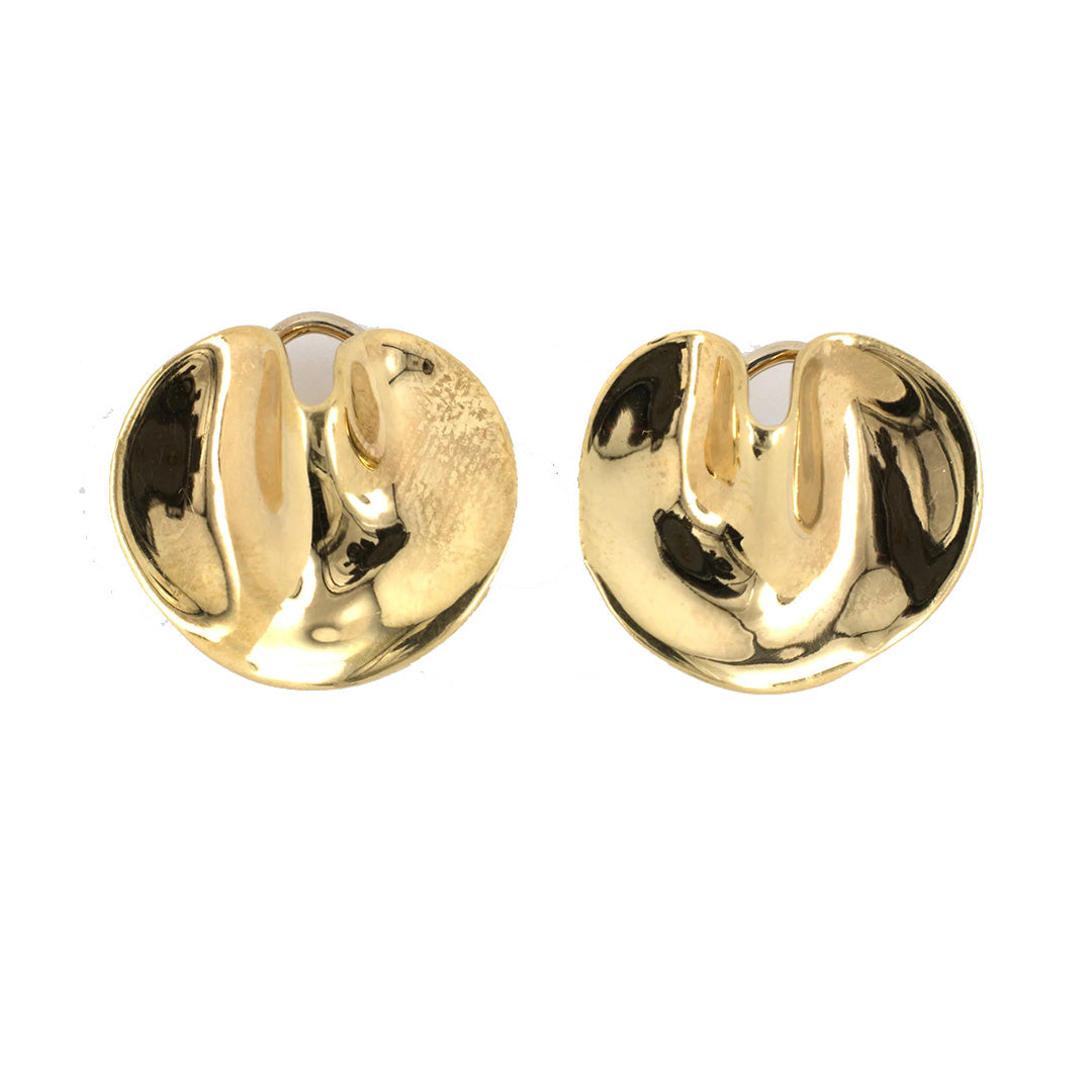 Estate Tiffany Creased Circle Kidney Bean Earrings