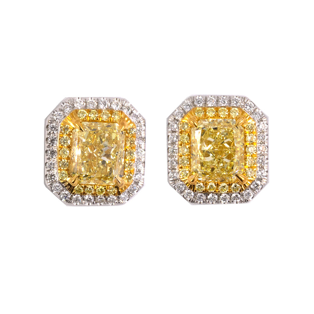 Estate Fancy Yellow Diamond Cluster Earrings