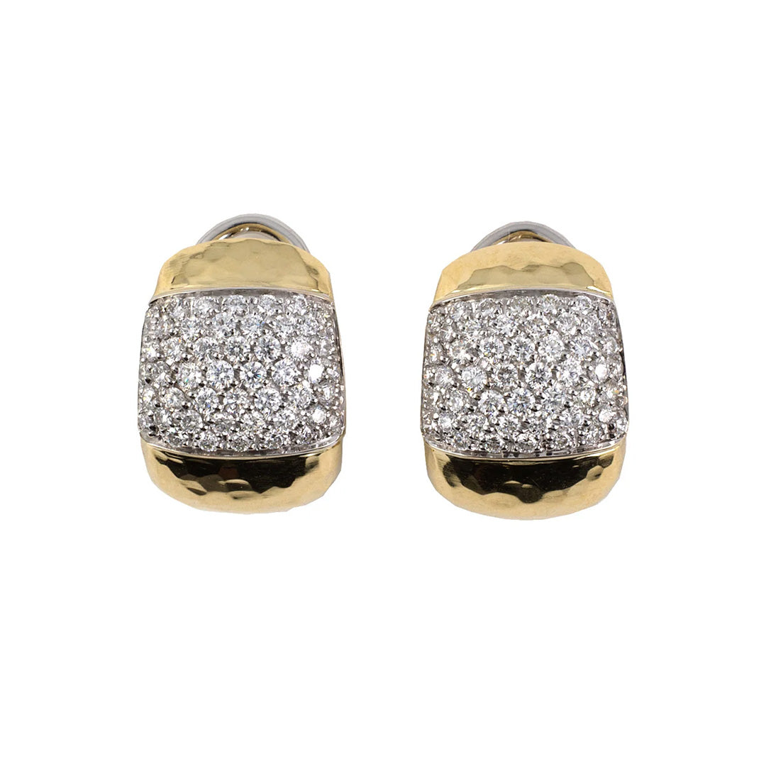 Estate Diamond Hammered Huggie Earrings