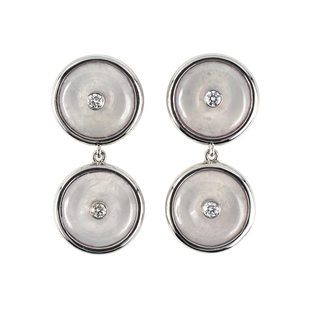 Estate White Jadeite Disc & Diamond Drop Earrings