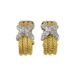 Estate Diamond "X" 3-Row Rope Hoop Earrings