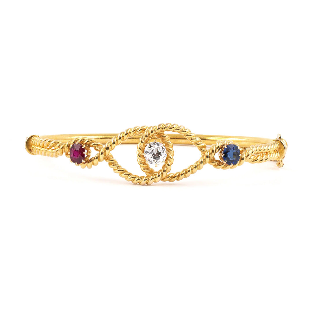 Estate Victorian 3-Stone Weave Bangle Bracelet
