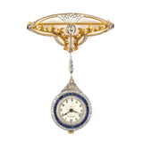 Estate Art Nouveau Longines Diamond & Sapphire Pendant Watch