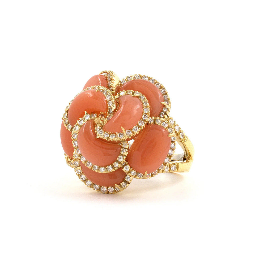 Estate Italian Carnelian & Diamond Tiered Cluster Ring