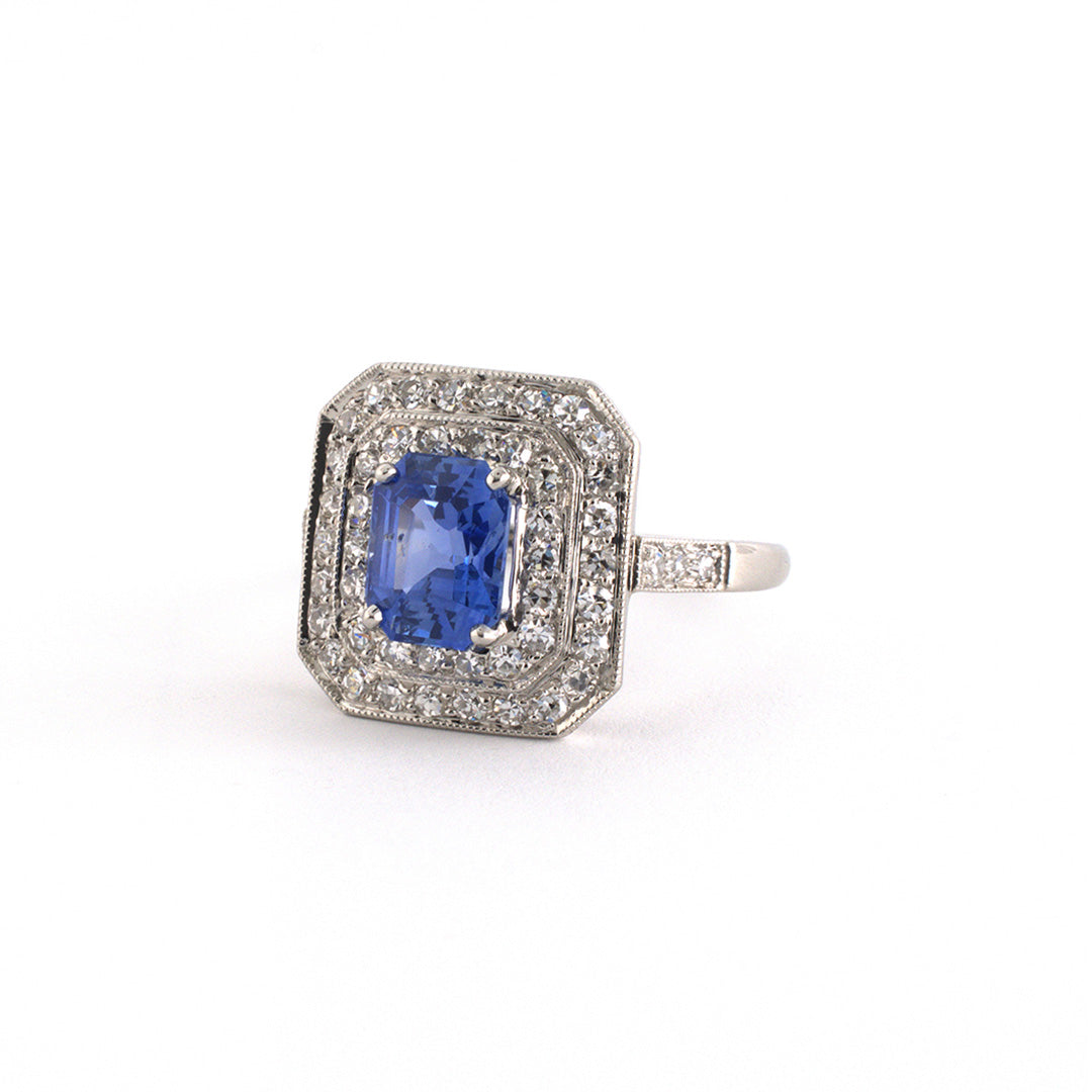 Estate Art Deco Sapphire & Diamond Tiered Square Ring