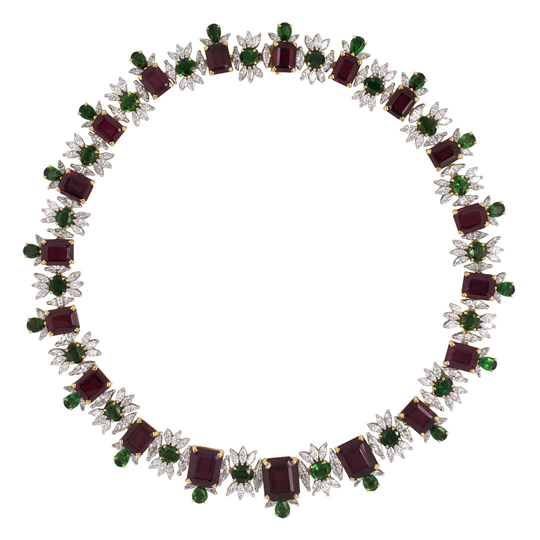Estate Garnet, Tourmaline & Diamond Link Necklace