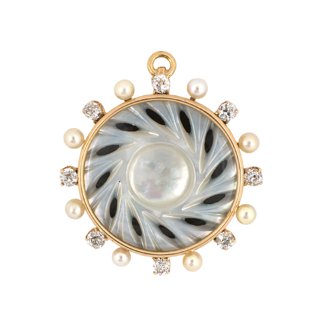 Estate Victorian Diamond & Pearl Locket Pin Pendant