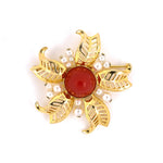 Estate Coral & Pearl Openwork Floral Brooch