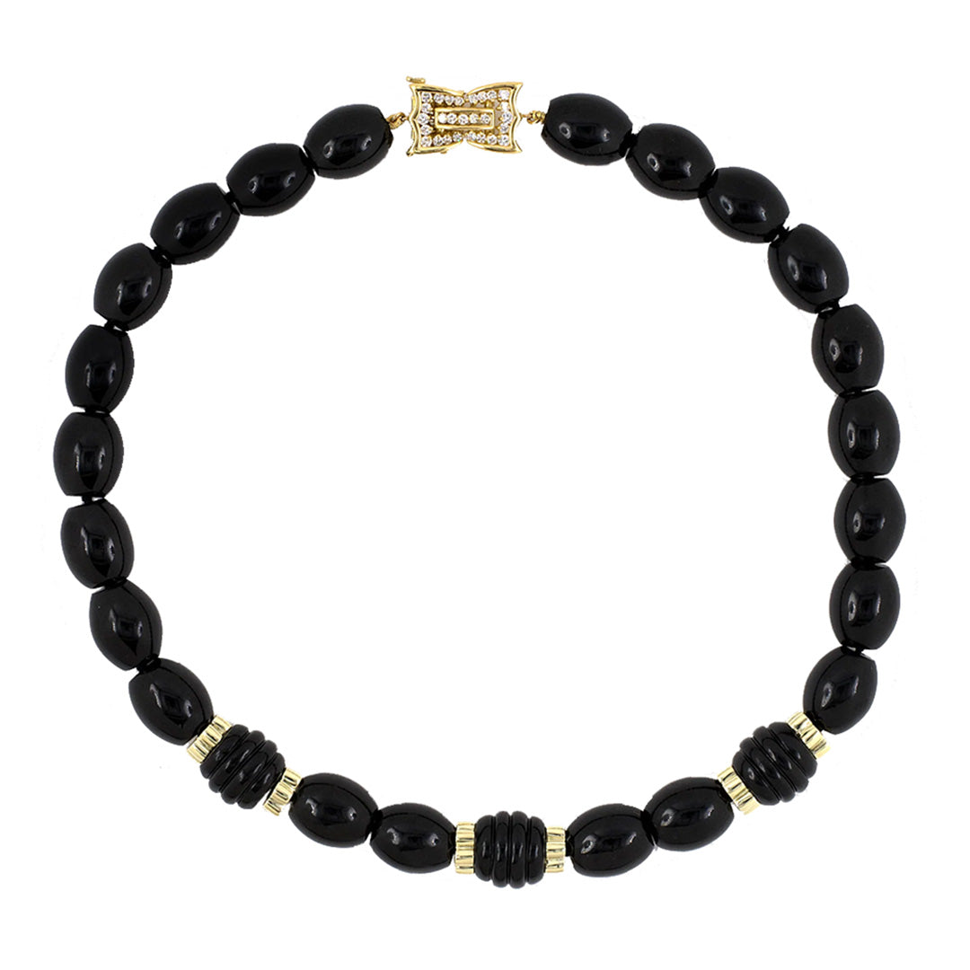 Estate Onyx & Diamond Beads Rondel Necklace