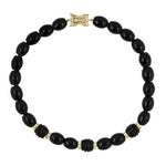 Estate Onyx & Diamond Beads Rondel Necklace