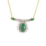 Estate Emerald Pear-Shape & Diamond Cluster Pendant Necklace