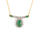 Estate Emerald Pear-Shape & Diamond Cluster Pendant Necklace