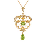 Estate Victorian Peridot & Pearl Swirl Floral Pin Pendant Necklace