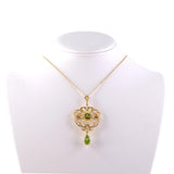 Victorian Peridot & Pearl Swirl Floral Pin Pendant Necklace