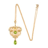 Victorian Peridot & Pearl Swirl Floral Pin Pendant Necklace