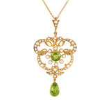 Estate Victorian Peridot & Pearl Swirl Floral Pin Pendant Necklace