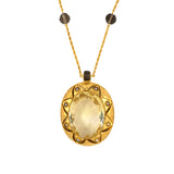 Estate Victorian Citrine, Pearl & Smokey Quartz Pendant Necklace