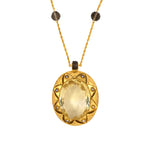 Estate Victorian Citrine, Pearl & Smokey Quartz Pendant Necklace