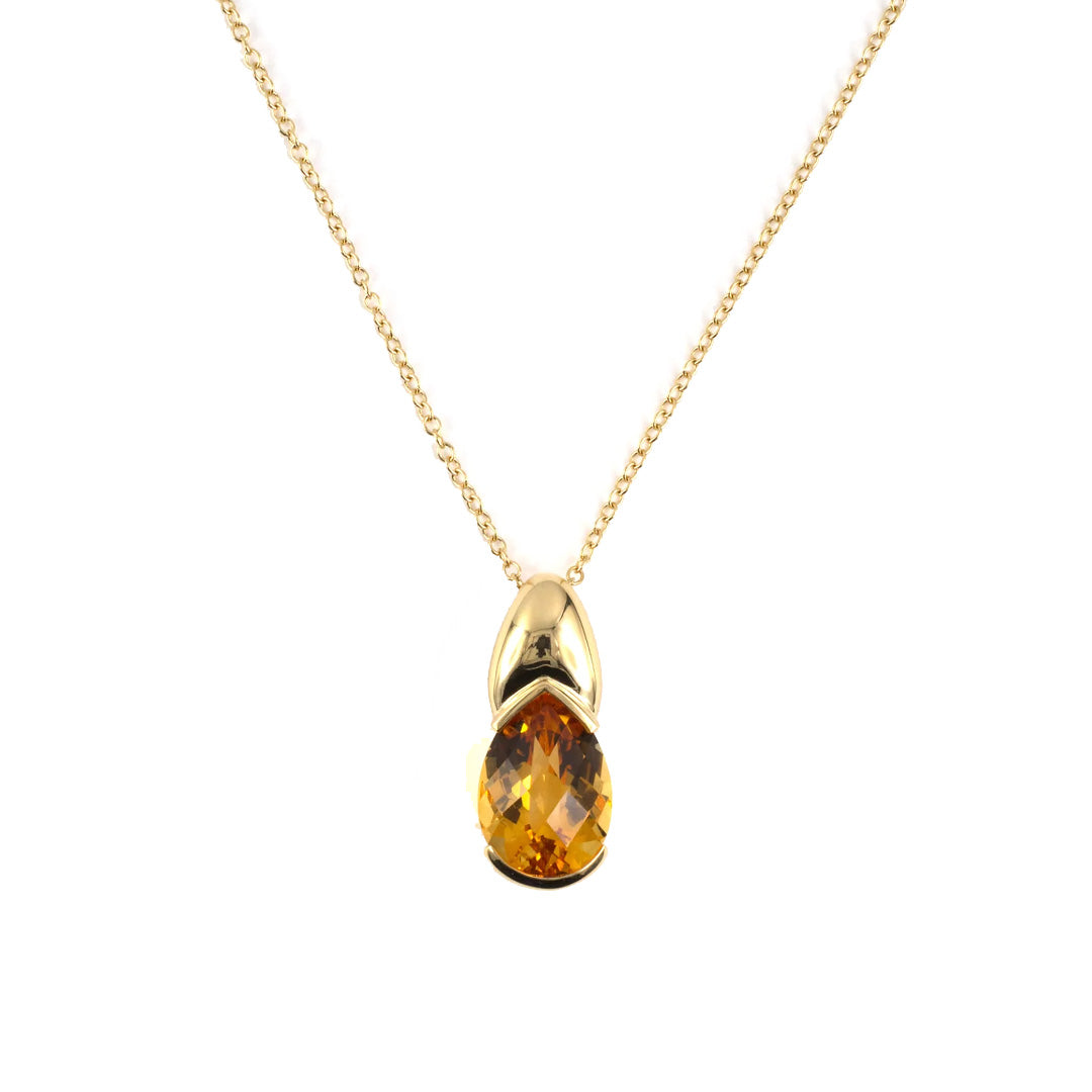 Estate Citrine 20th Century Cut Pear-Shape Pendant Necklace