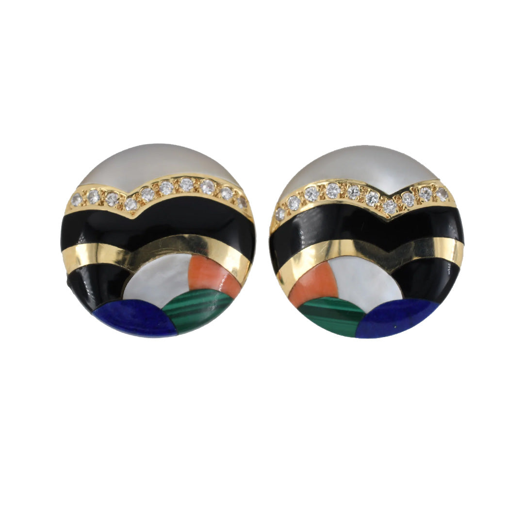 Estate Asch Grossbardt Multi-Gemstone Button Earrings