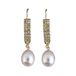 Estate Two-Row Diamond & Pearl Drop Earrings