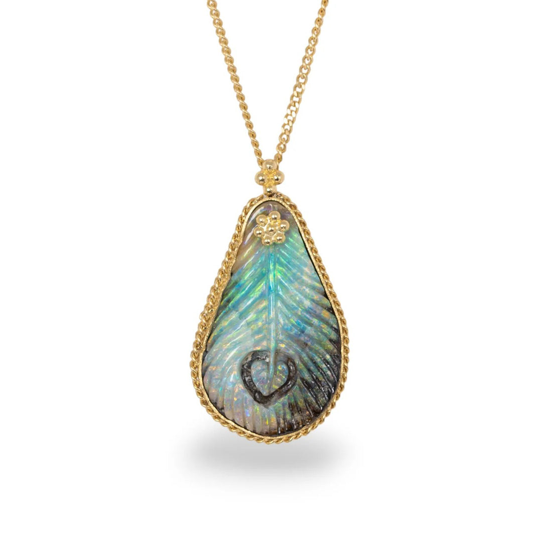 Amáli Boulder Opal Mystical Feather Pendant Necklace