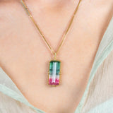 Watermelon Tourmaline & Diamond Pendant Necklace
