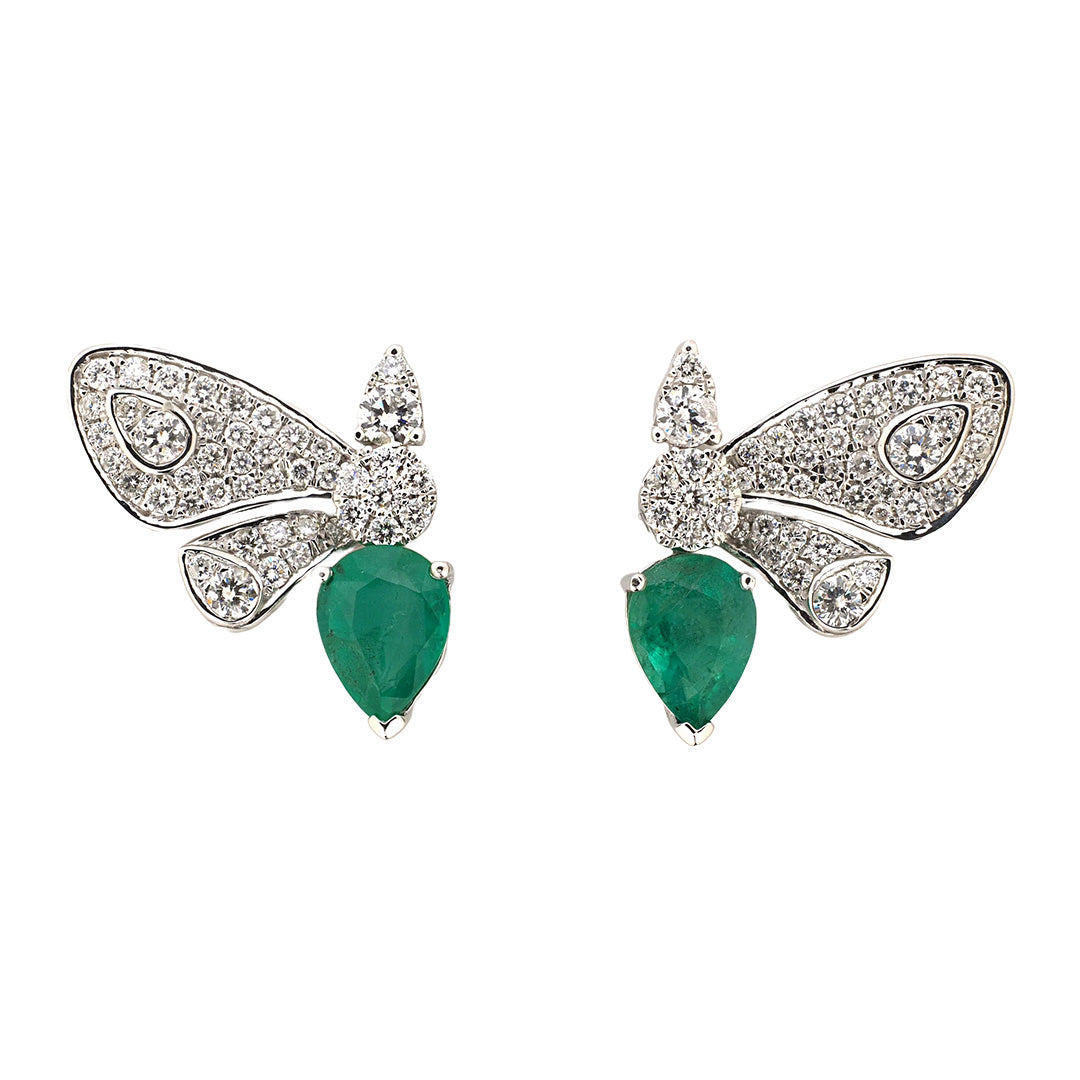 Estate Diamond & Emerald Butterfly Earrings