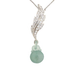 Diamond Leaf & Green Jade Gourd Pendant Necklace