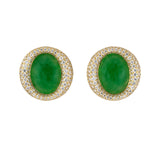 Green Jadeite & Pavé Diamond Clip Earrings