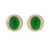 Green Jadeite & Pavé Diamond Clip Earrings