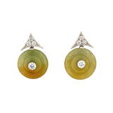 Diamond Triangle & Yellow Jadeite Pi Disc Drop Earrings