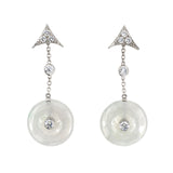 Diamond Triangle & Ice Jadeite Pi Disc Drop Earrings