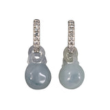 Diamond Hoop & Blue-Gray Jadeite Dumbbell Drop Earrings