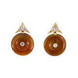 Diamond Triangle & Red Jadeite Pi Disc Drop Earrings