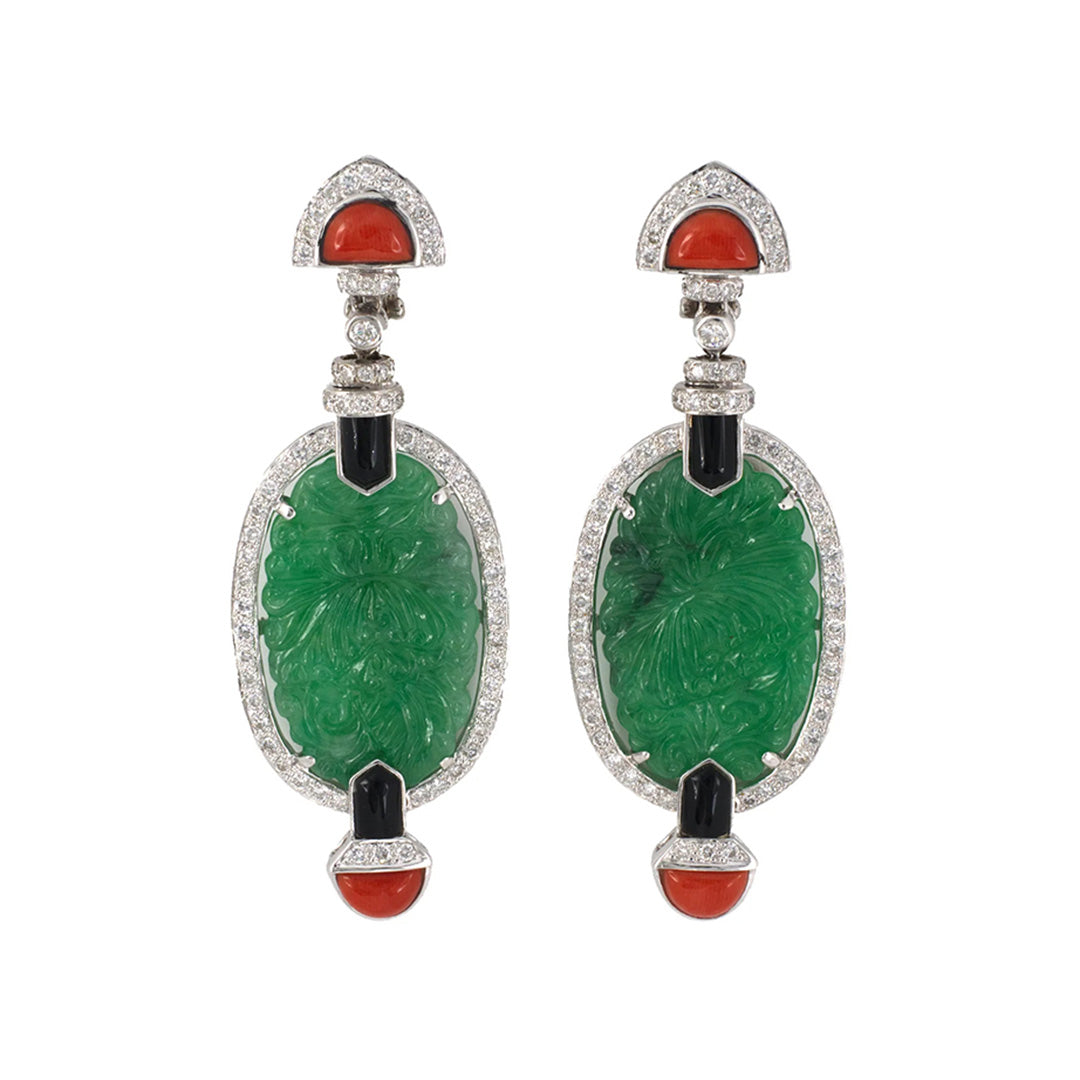 Estate Art Deco-Style Green Jadeite Drop Earrings