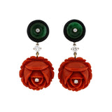 Coral Flower, Green Jadeite & Diamond Drop Earrings