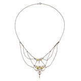 Art Nouveau Diamond, Pearl & Green Enamel Floral Festoon Necklace