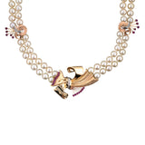Retro Diamond & Ruby Bow & Akoya Pearl 2-Strand Necklace