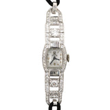 Elgin Diamond Rectangular Black Cord Watch