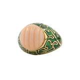 Cerro Carved Coral & Green Enamel Dome Ring